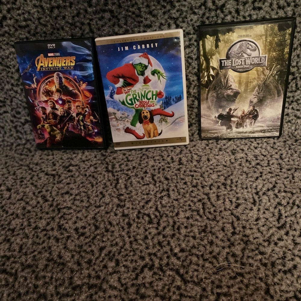 Lot of 3 DVDs: Avengers Infinity War, The Grinch, The Lost World